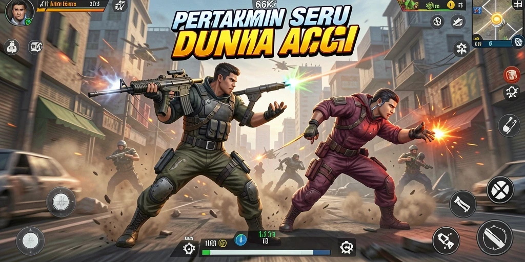 Tangkapan layar menunjukkan aksi intens dalam permainan 66K.