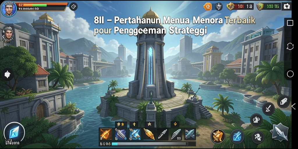 Screenshot gameplay 8II yang menampilkan pertahanan menara yang strategis.