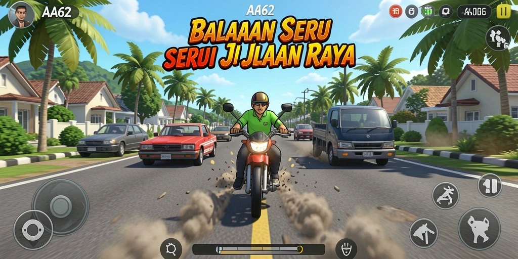 Gameplay AA62 yang seru di trek balapan menantang.
