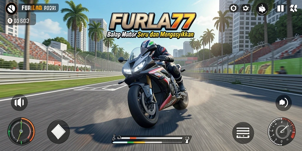 Tampilan gameplay mendebarkan dalam balapan motor FURLA77.