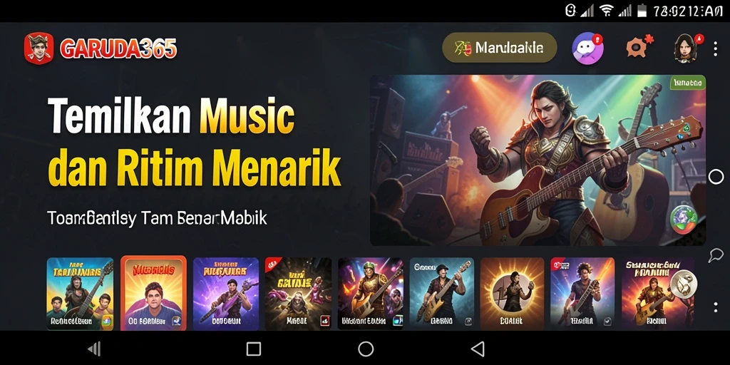 Tampilan gameplay GARUDA365 yang menampilkan berbagai genre musik.