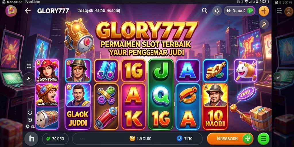 Screenshot gameplay GLORY777 menampilkan putaran slot yang mendebarkan.